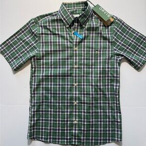 NWT Orvis Active Fit Button Down Short Sleeve Green Plaid Small Shirt